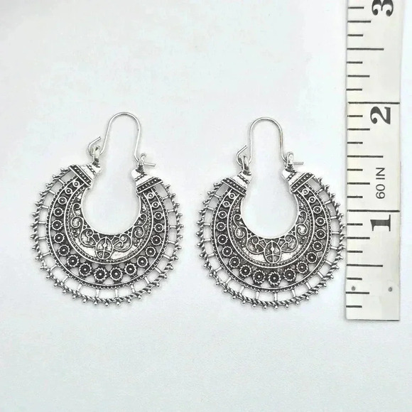 Silver Floral Paisley Dangle Hoop Hook Earring Boho Fashion Jewelry ZB01 #01 - Picture 3 of 4